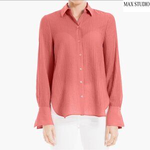 MAX STUDIO LONDON NWT L/S TEXTURED STRIPE MARSALA RAYON BLEND SHIRT. SIZE S